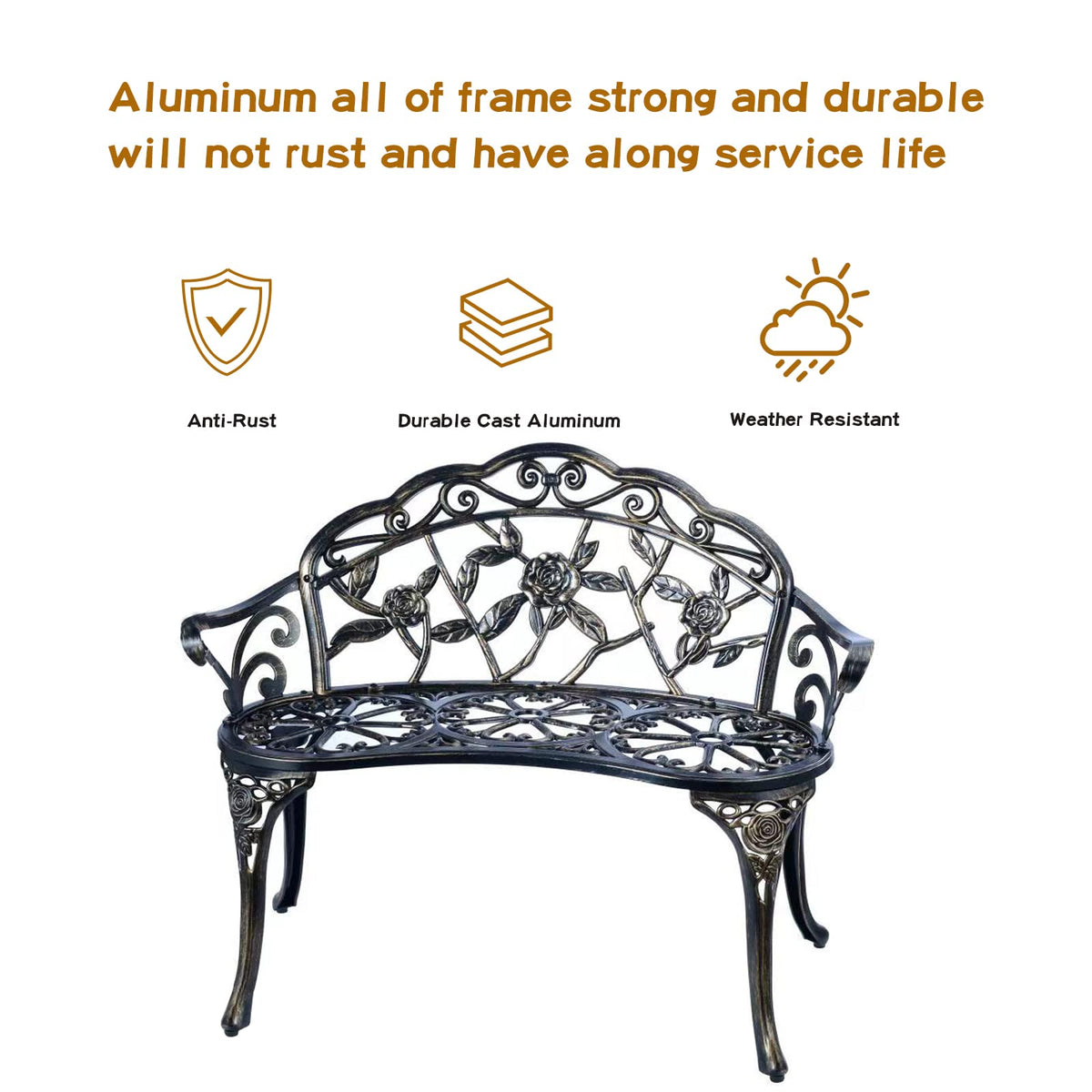 Metal Cast Aluminum Patio Garden Bench V9337