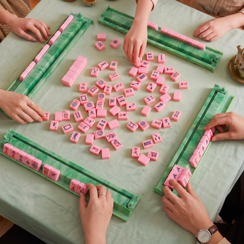 4 Pcs 18.7 Inch Acrylic Mahjong Tile Racks with Pushers I8015