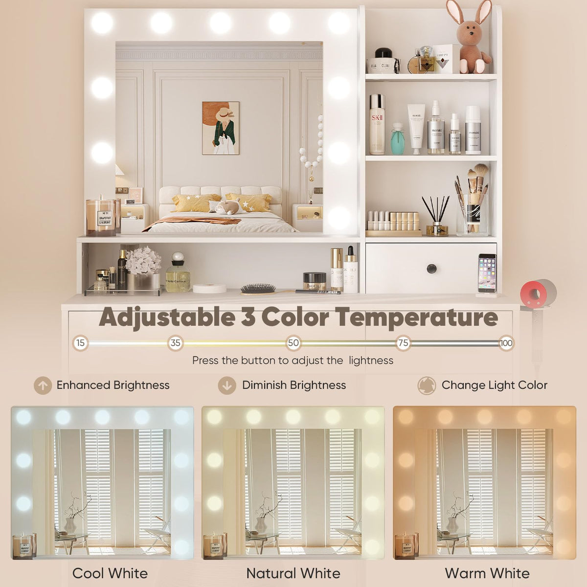Makeup Vanity Desk with Mirror and Lights R969996