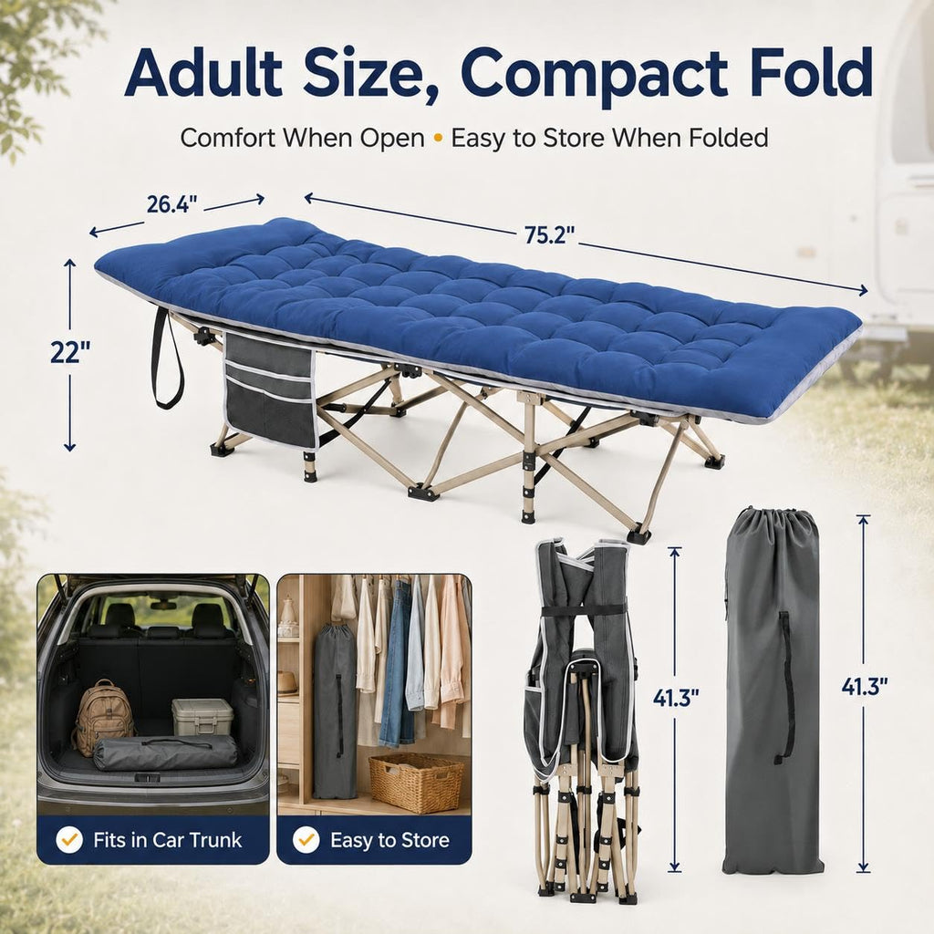 Folding Camping Cot with Thick Mat & Carry Bag R561