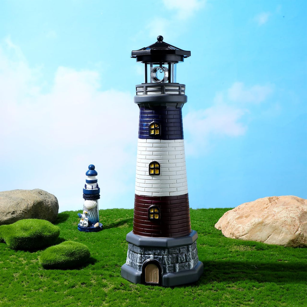 Solar Lighthouse Statue, Resin Waterproof, Black, 4.72 X 4.72 X 14.76 Inches M86319