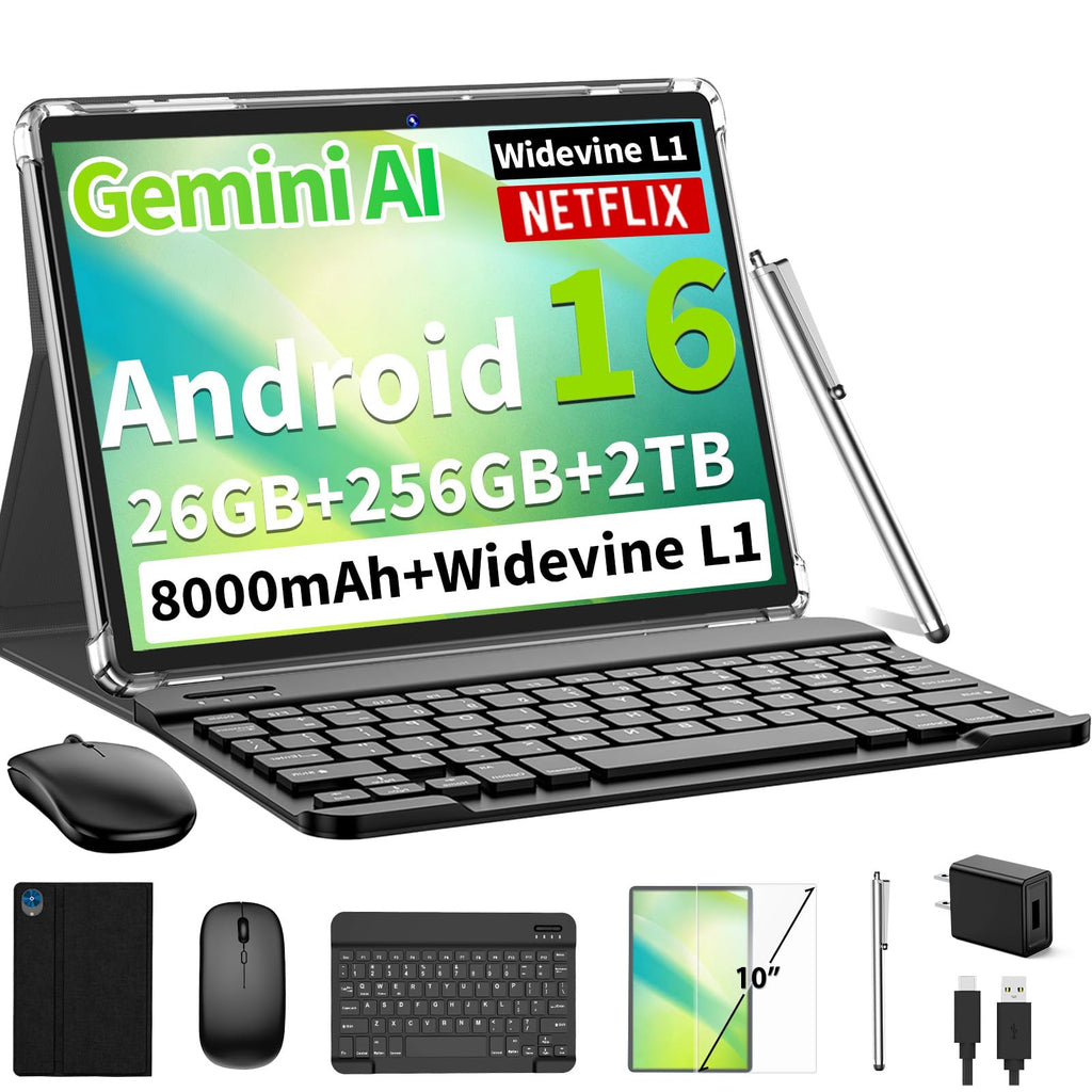 Android 16 Tablet with Keyboard 26GB 256GB 2TB Octa-Core Black Case Z191