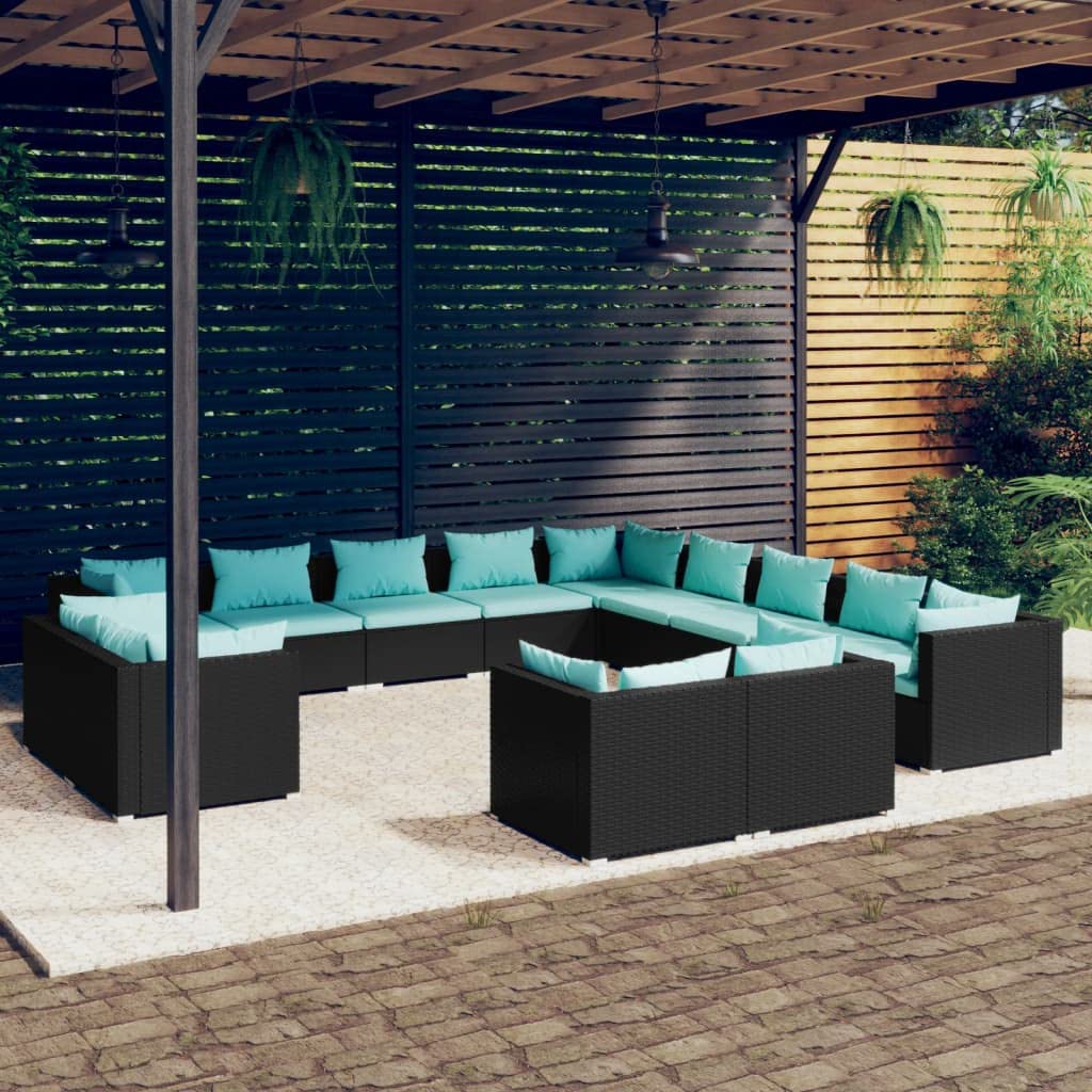 Black 13-Piece PE Rattan Outdoor Sectional Sofa W80266