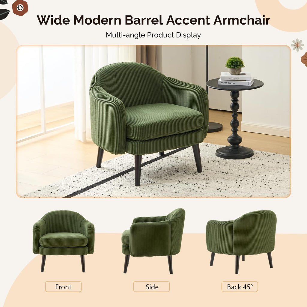 Green Corduroy Accent Armchairs Set of 2 I5095