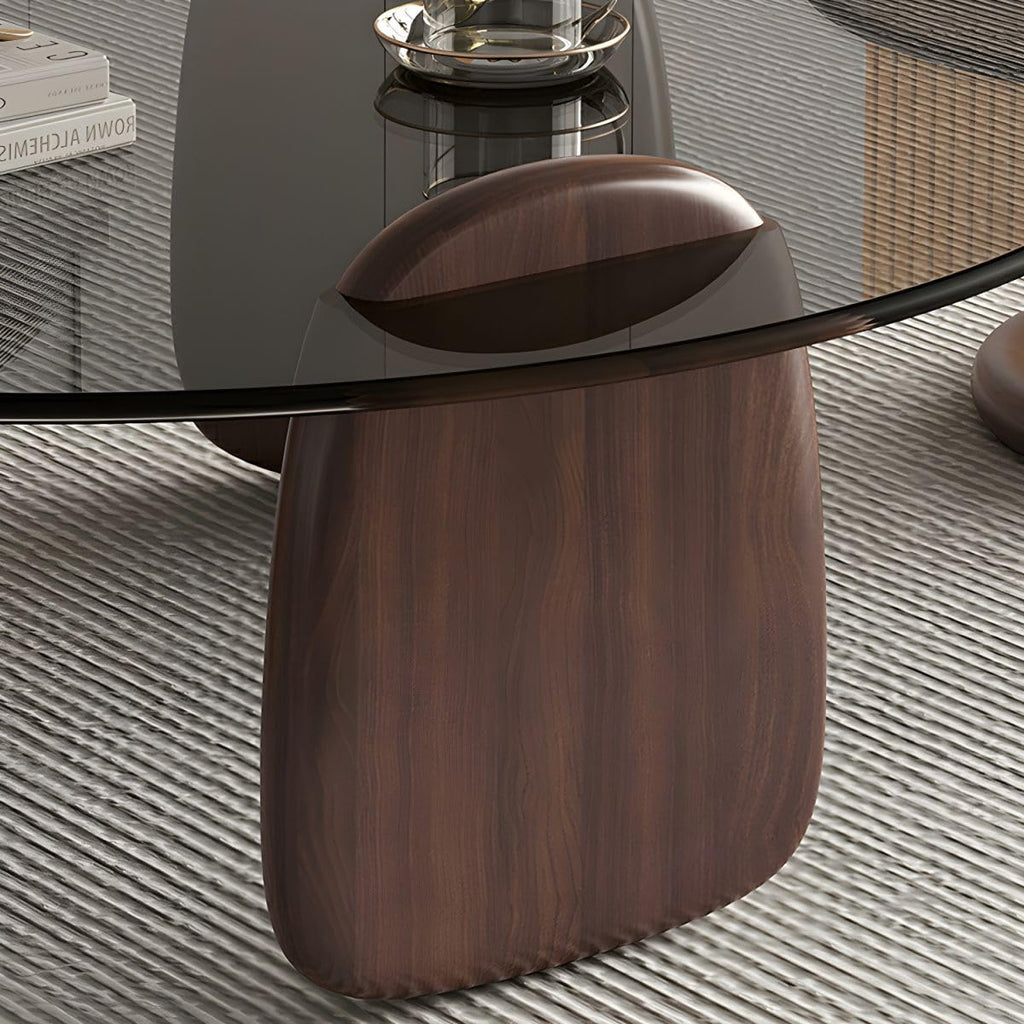Nesting Coffee Table Set of 2 Glass Round Top Wood Legs S865