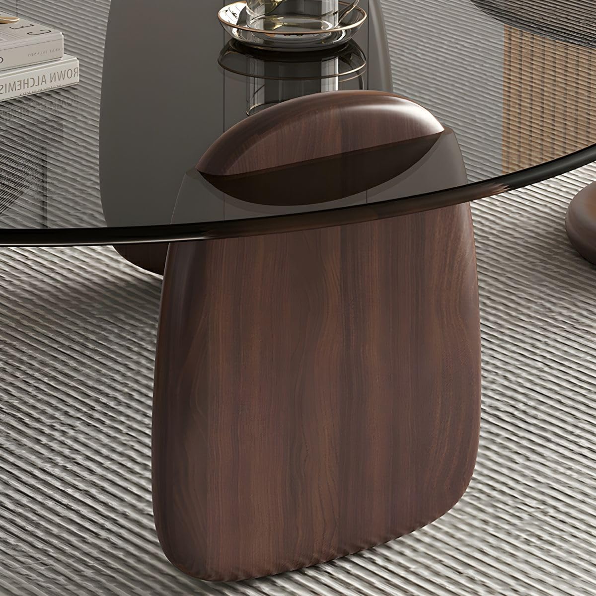 Nesting Coffee Table Set of 2 Glass Round Top Wood Legs S865