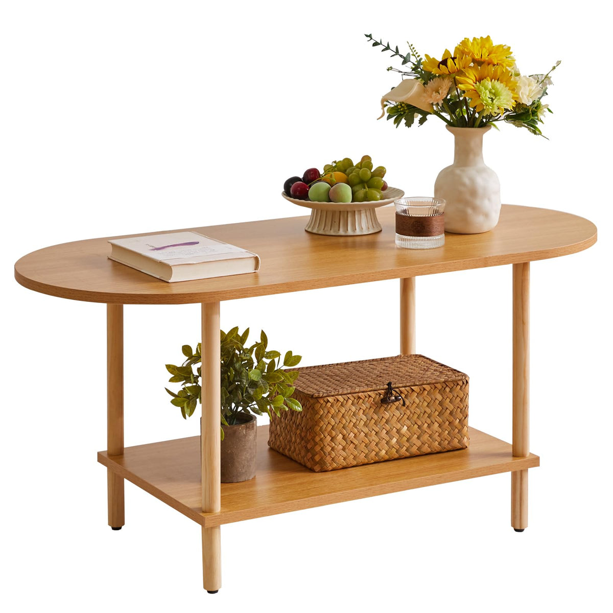 Wooden 2 Tier Coffee Table with Storage Shelf D766086