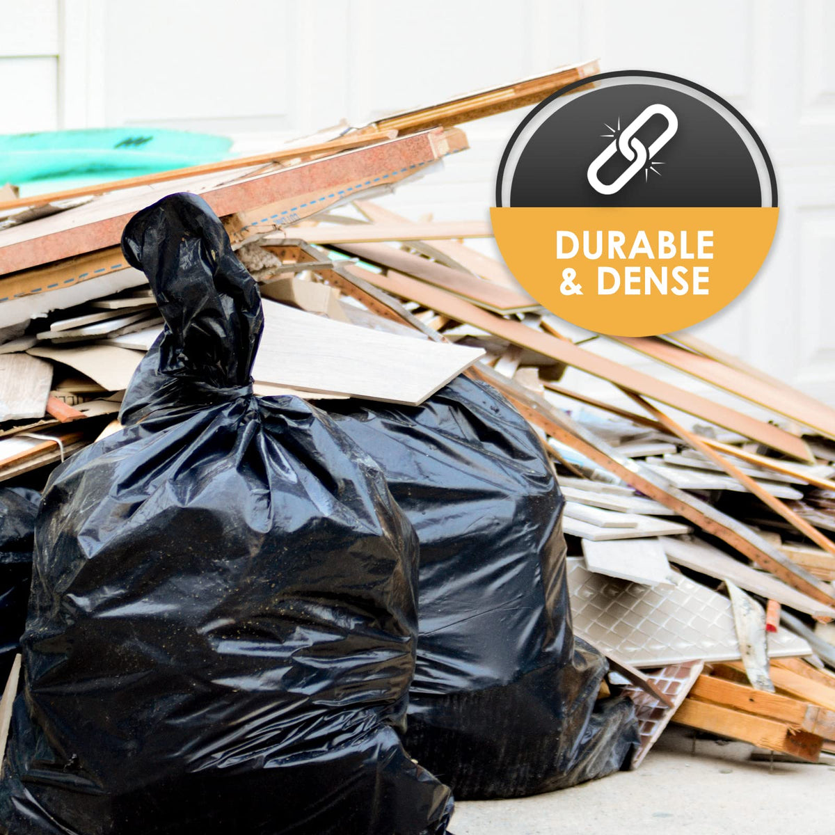 Heavy Duty 42-Gallon Contractor Trash Bags, Tear Resistant, Black, 10 Ct K820951