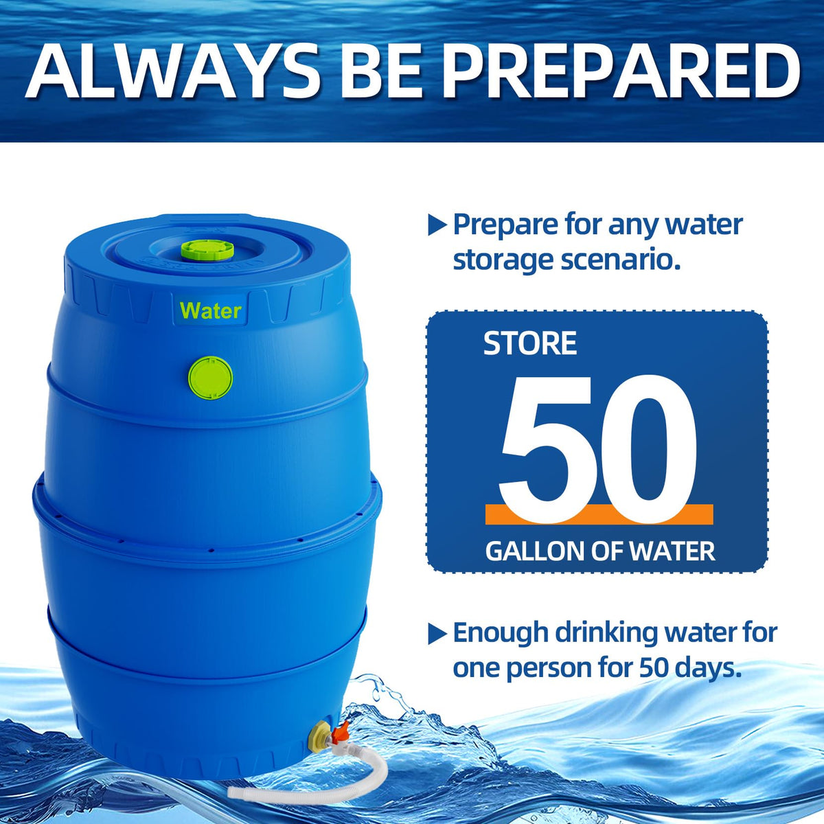 50 Gallon Blue BPA-Free Water Storage Barrel with Spigot H917178