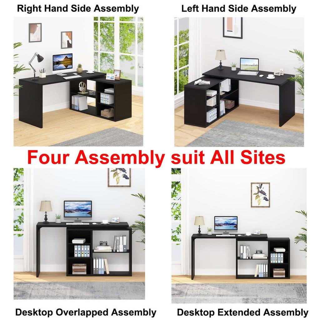 Black L Shaped Wood Computer Desk with Storage Q159731