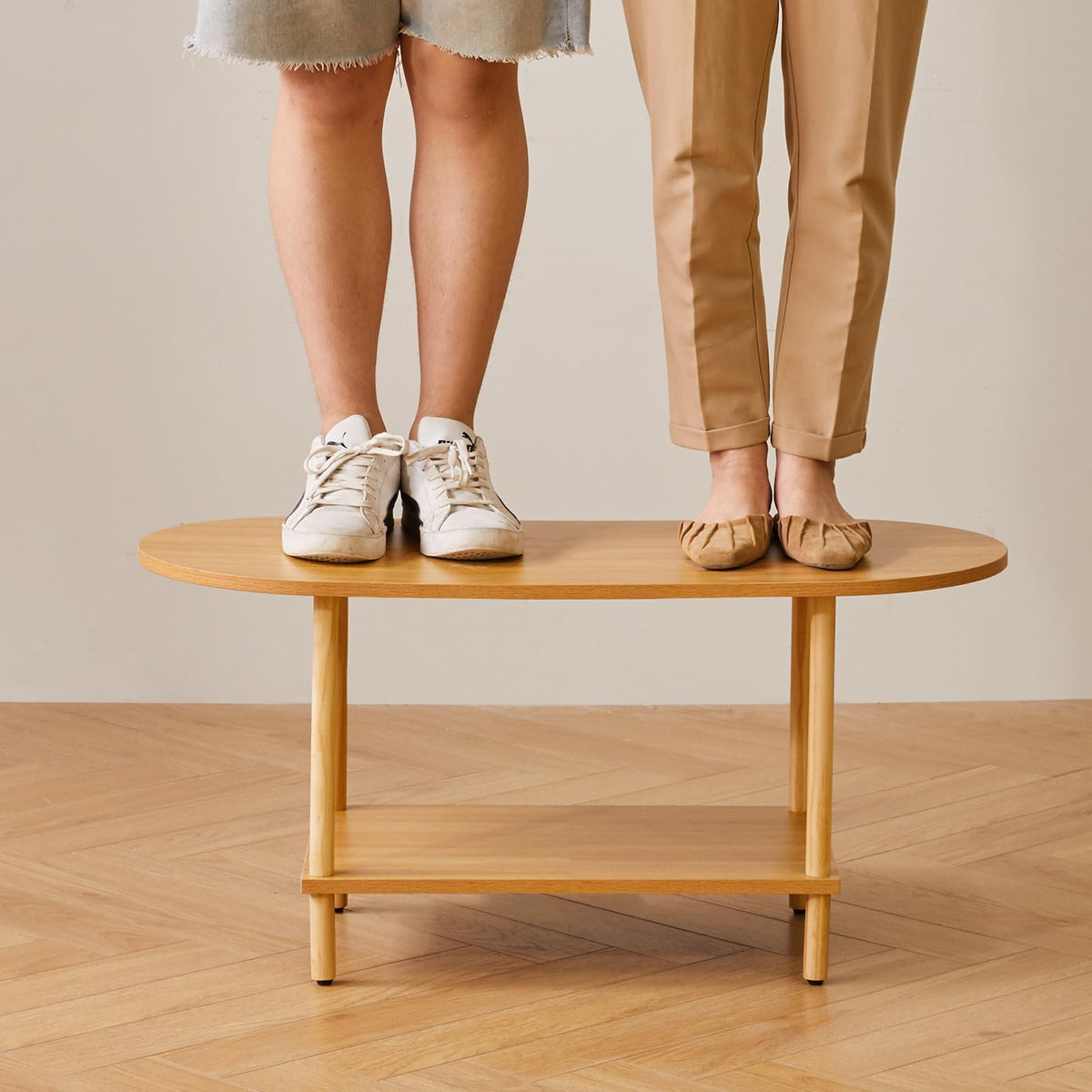 Wooden 2 Tier Coffee Table with Storage Shelf D766086