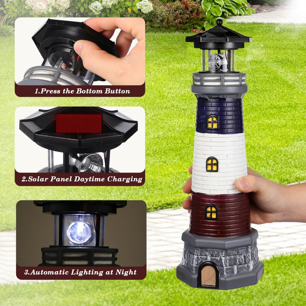 Solar Lighthouse Statue, Resin Waterproof, Black, 4.72 X 4.72 X 14.76 Inches M86319