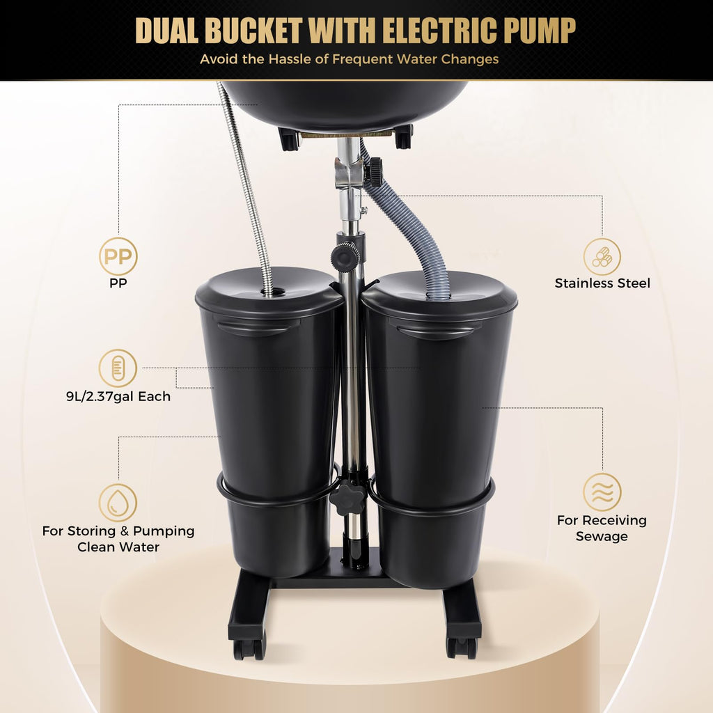Portable Shampoo Bowl with Electric Pump, 2.64 Gallons, Height Adjustable S339