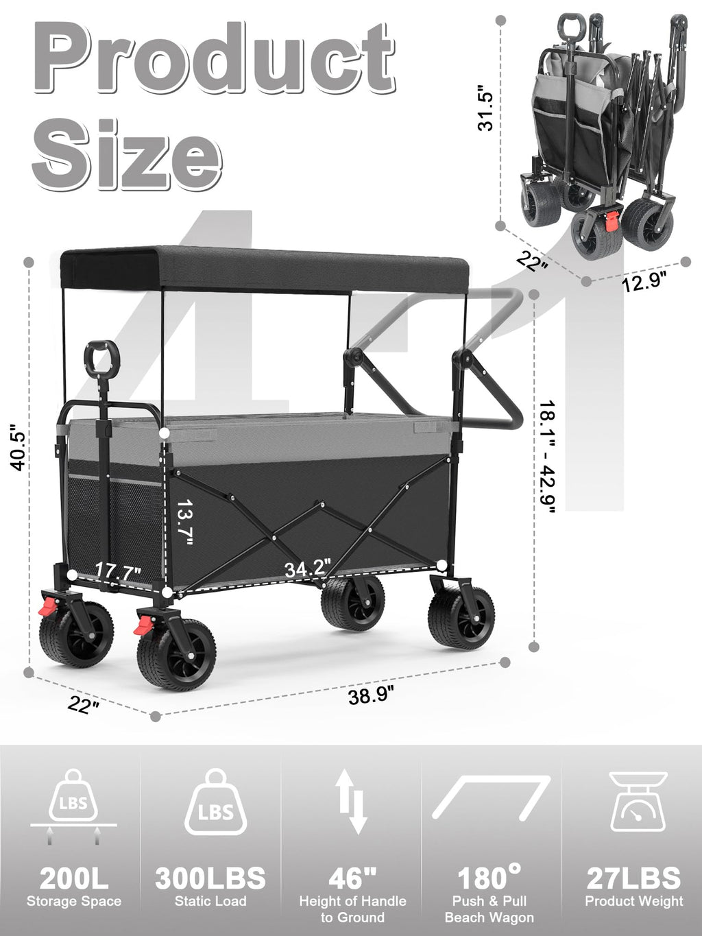 Collapsible Wagon with Canopy Black B92290