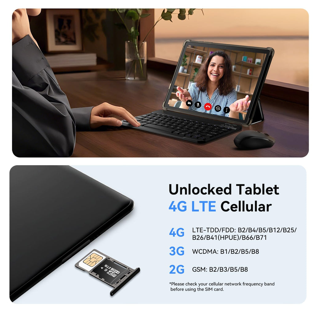 10 inch 2-in-1 Android 15 Tablet with Keyboard, Mouse, and Case, 4G LTE, 12GB RAM + 64GB ROM, Octa-Core, IPS Display, 5G Wi-Fi, GPS, Bluetooth T467656