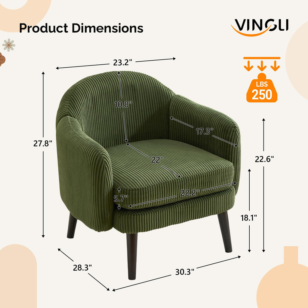 Green Corduroy Accent Armchairs Set of 2 I5095