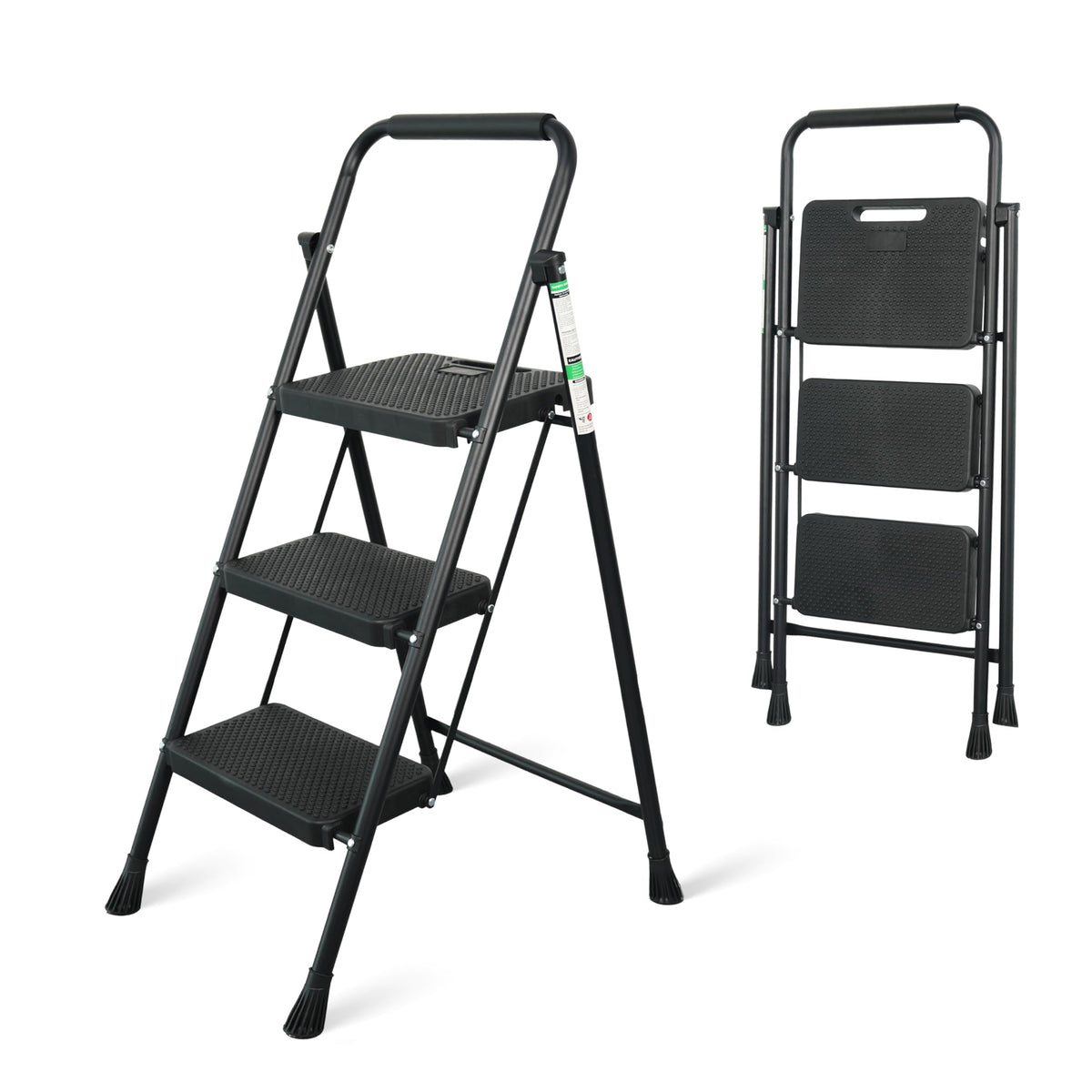 Portable Steel Folding Step Stool, 3-Step, Black N93018