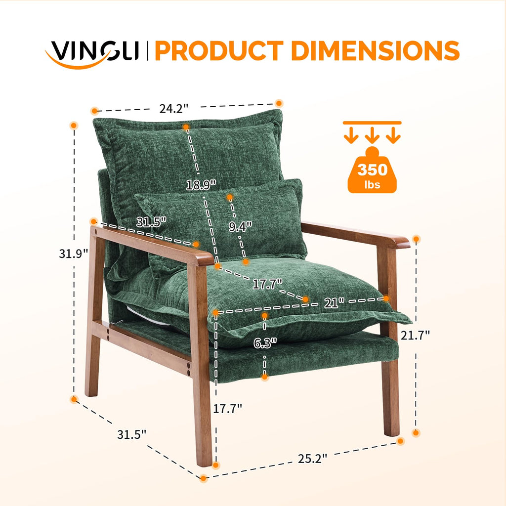Dark Green Chenille Accent Armchairs Set of 2 with Lumbar Pillow F78750