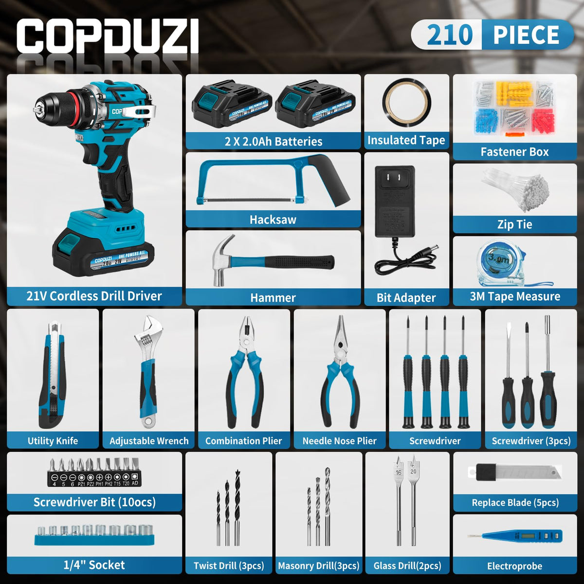 21V Cordless Brushless Drill Driver Combo Kit with 2x2.0Ah Battery E65237