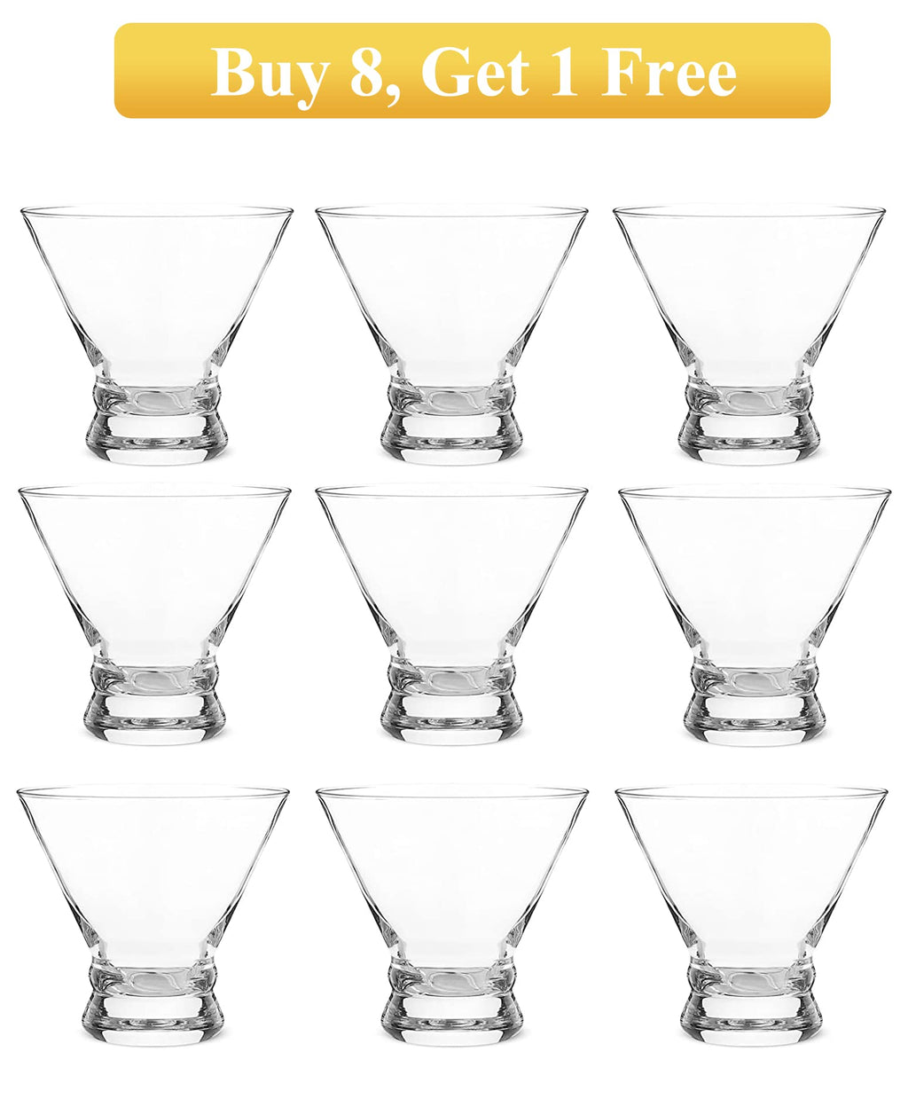 Set of 9 Crystal Stemless Martini Glasses 8 Ounces V669710
