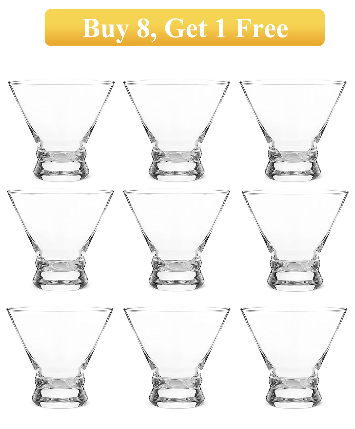 Set of 9 Crystal Stemless Martini Glasses 8 Ounces V669710