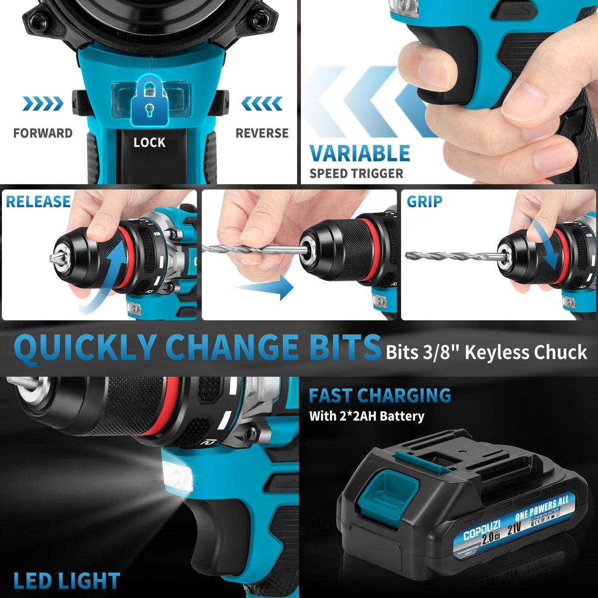 21V Cordless Brushless Drill Driver Combo Kit with 2x2.0Ah Battery E65237