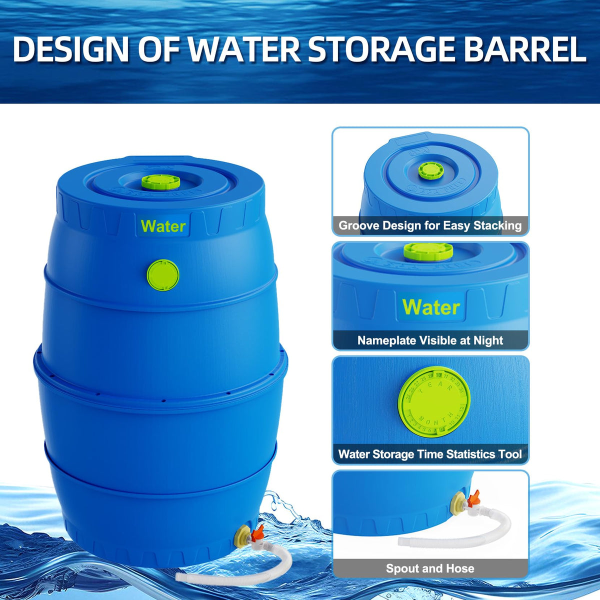 50 Gallon Blue BPA-Free Water Storage Barrel with Spigot H917178
