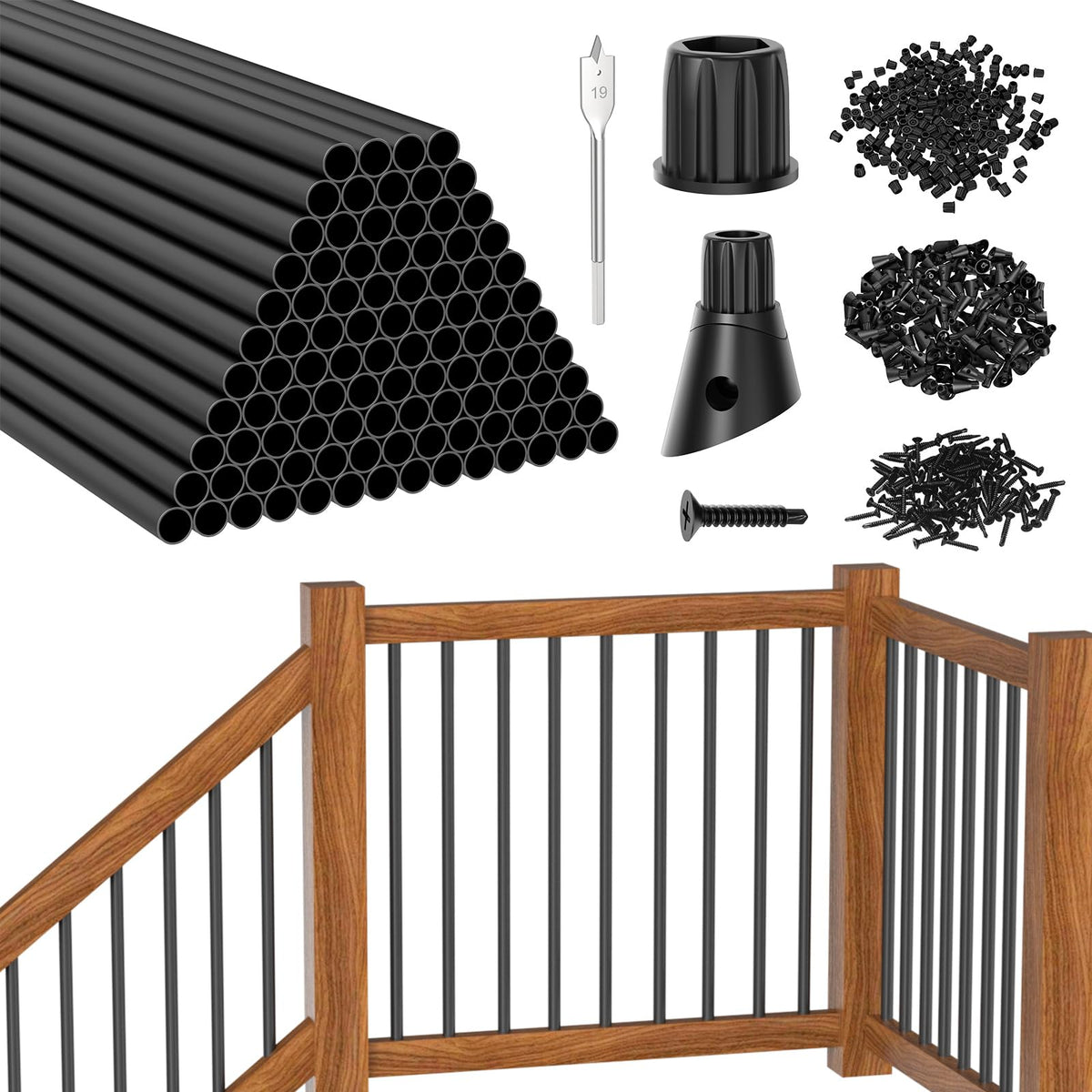 100 Pack 26" Round Black Aluminum Deck Balusters U137704