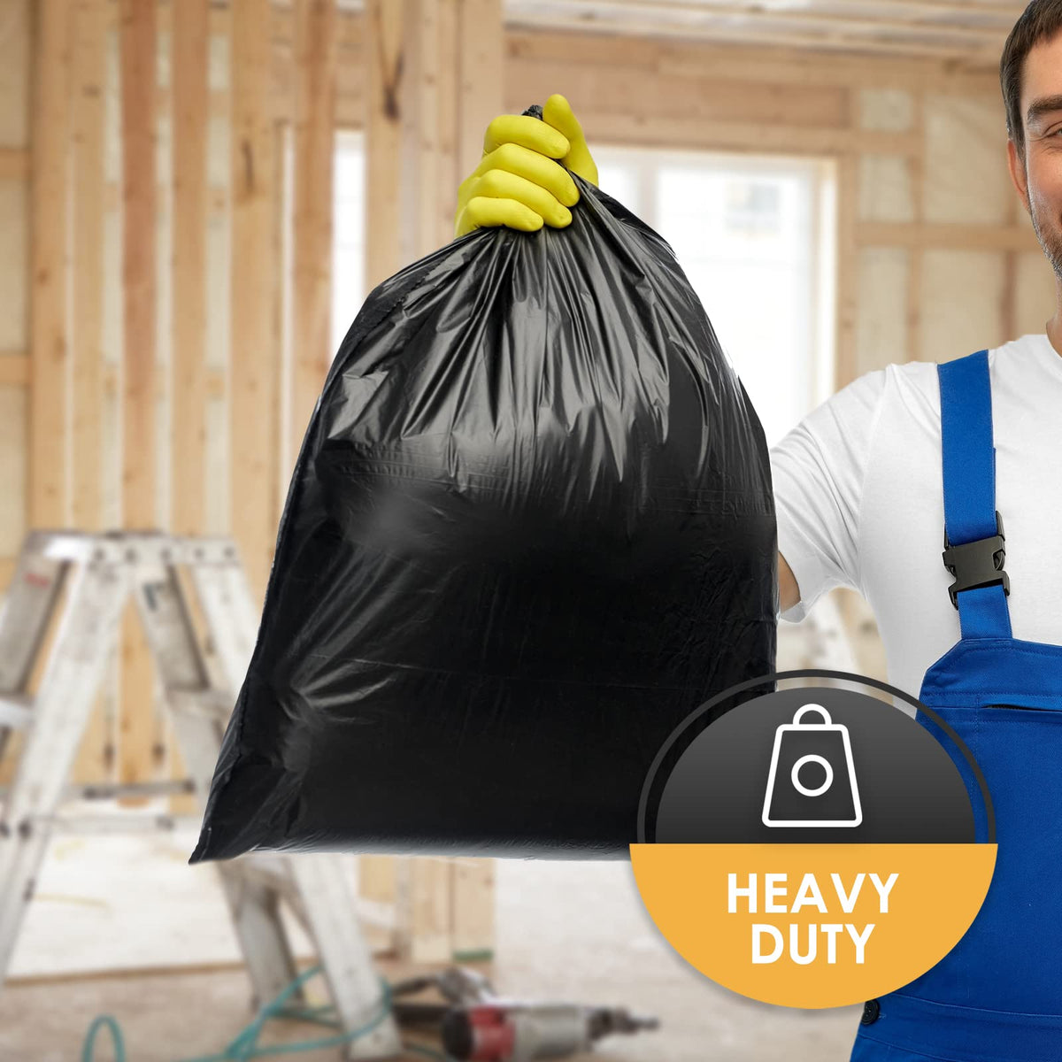 Heavy Duty 42-Gallon Contractor Trash Bags, Tear Resistant, Black, 10 Ct K820951