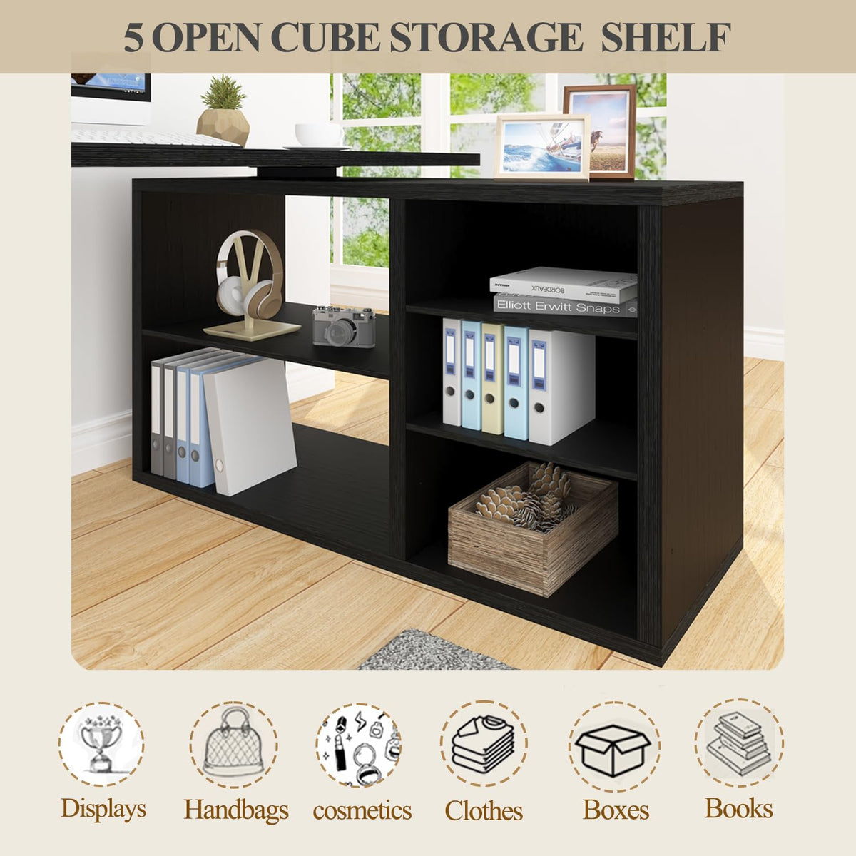 Black L Shaped Wood Computer Desk with Storage Q159731