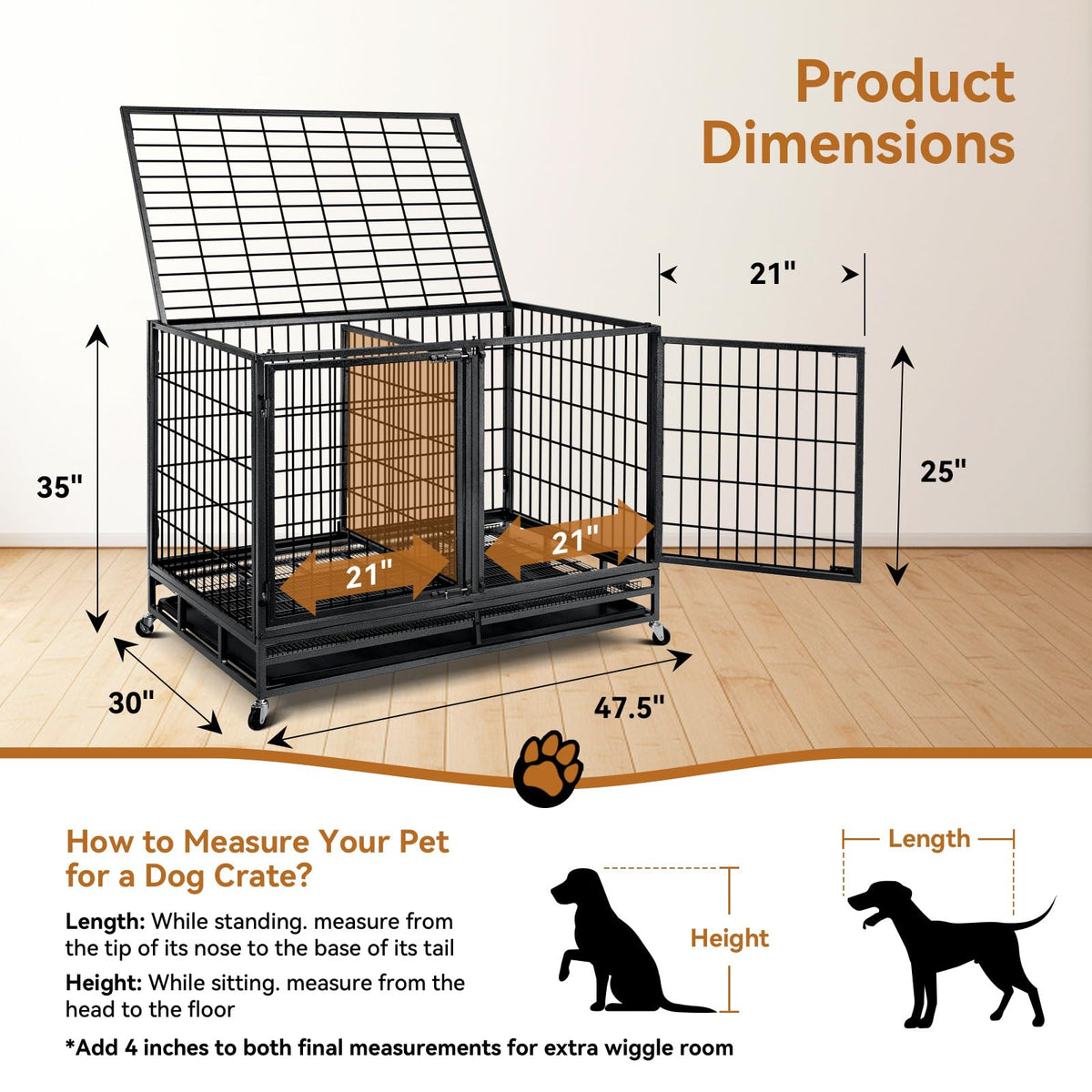 48 inch Wire Dog Crate with Divider A605