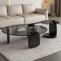 Nesting Coffee Table Set of 2 Glass Round Top Wood Legs S865