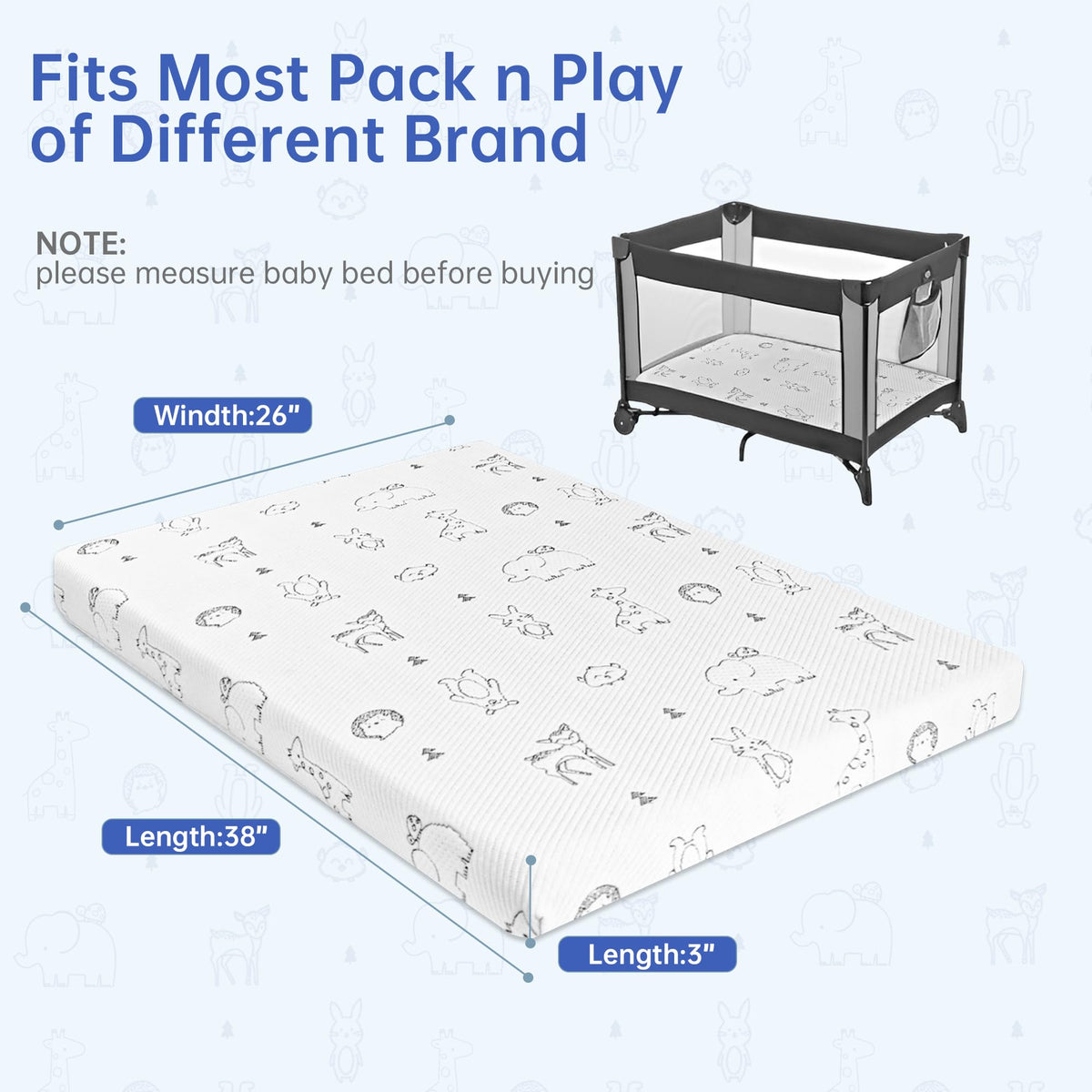 Pack and Play Mattress 38"x26" Firm Support Foam Q334