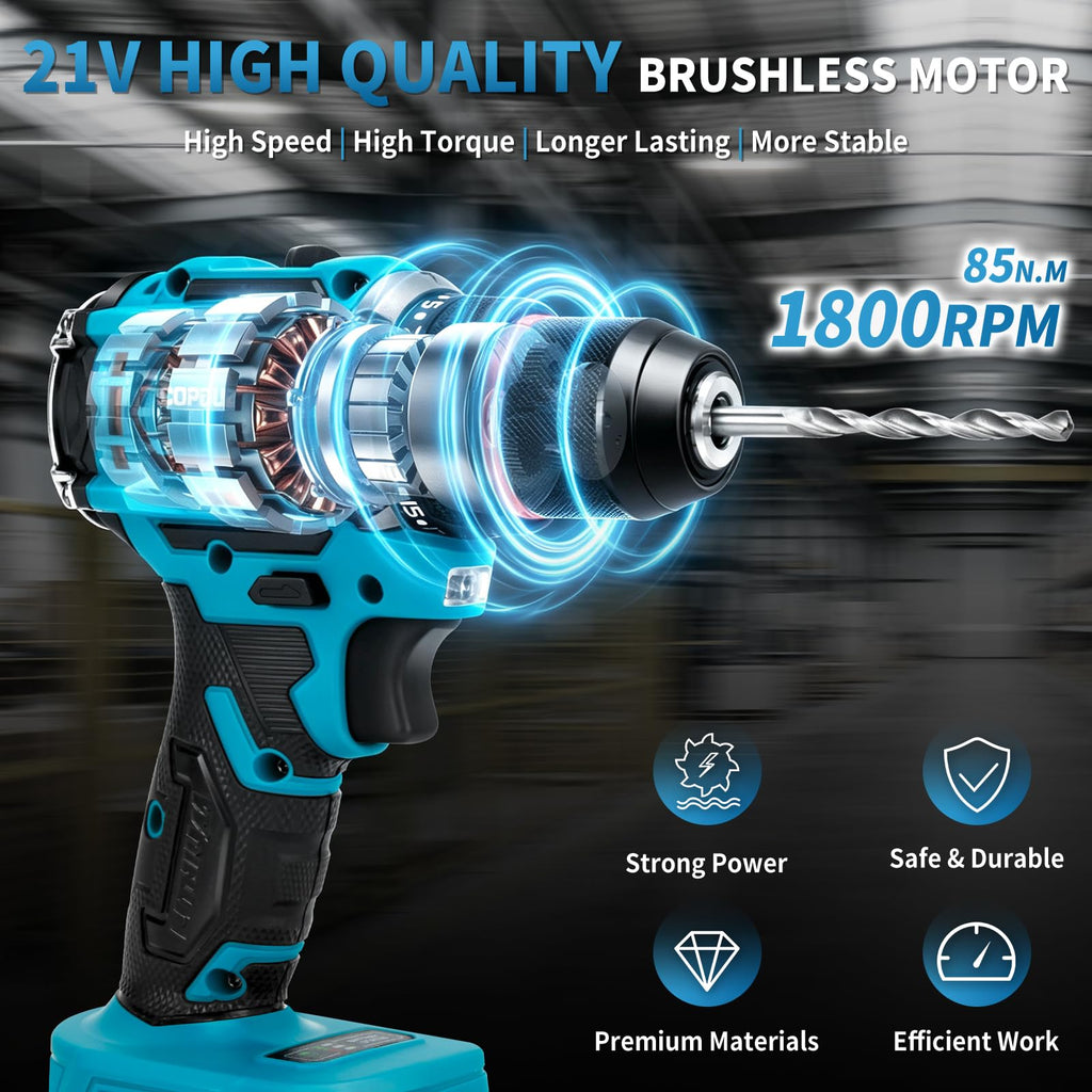 21V Cordless Brushless Drill Driver Combo Kit with 2x2.0Ah Battery E65237