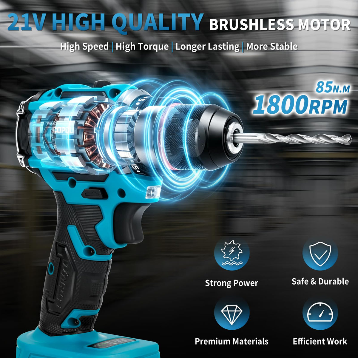 21V Cordless Brushless Drill Driver Combo Kit with 2x2.0Ah Battery E65237