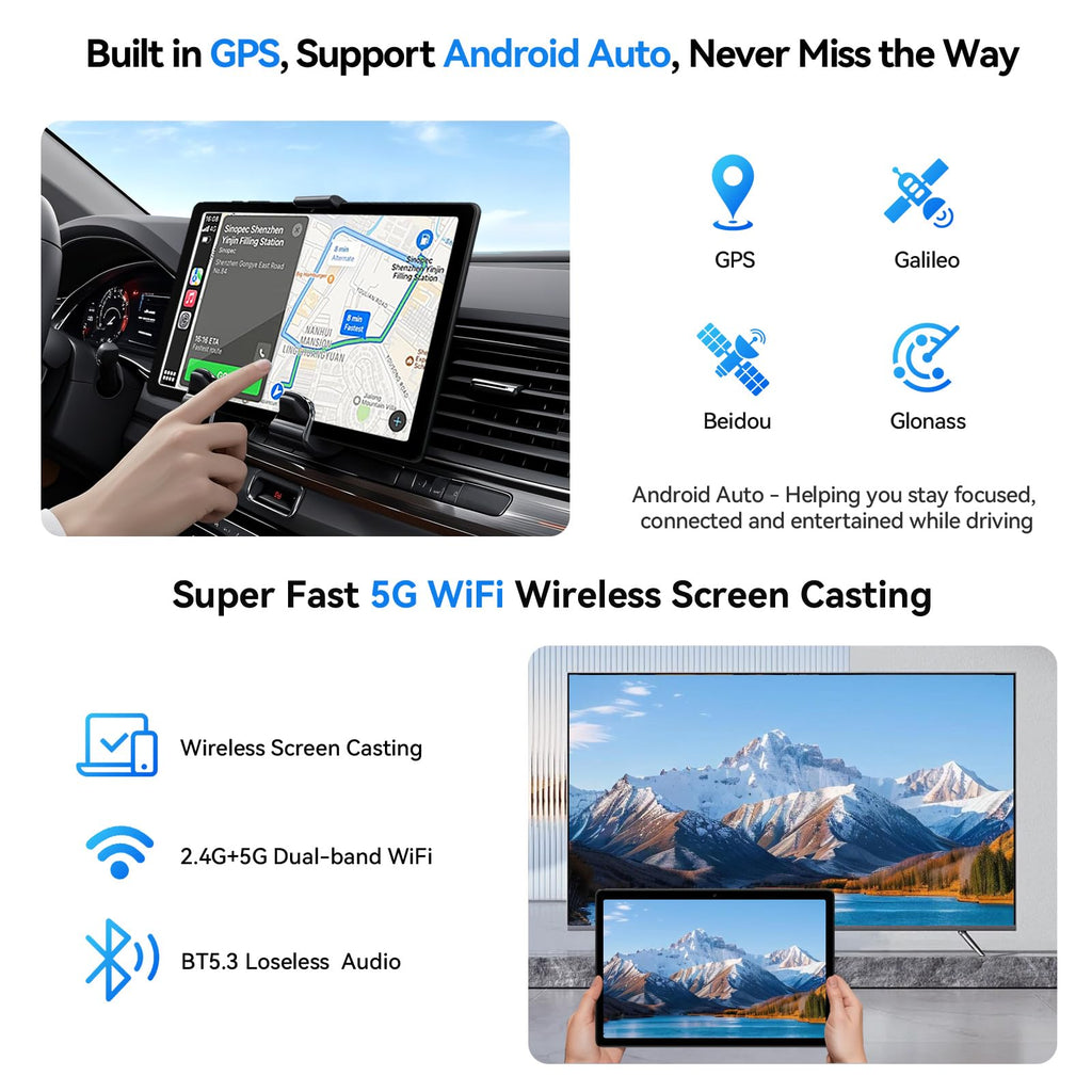 10 inch 2-in-1 Android 15 Tablet with Keyboard, Mouse, and Case, 4G LTE, 12GB RAM + 64GB ROM, Octa-Core, IPS Display, 5G Wi-Fi, GPS, Bluetooth T467656