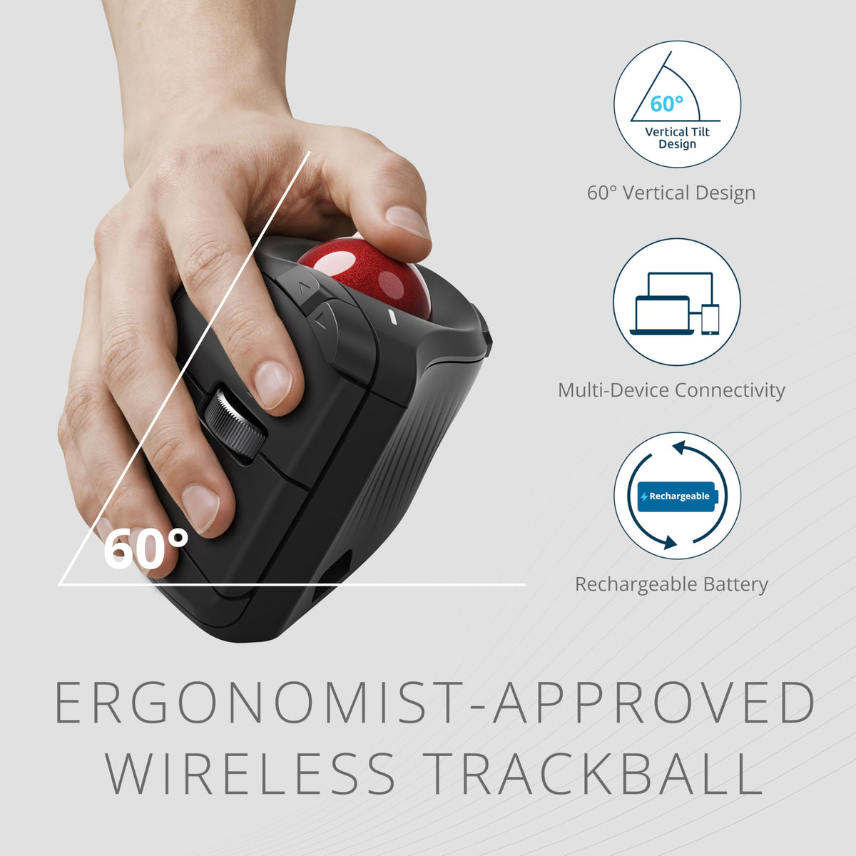 Wireless Vertical Trackball Mouse, Rechargeable - Black Y874