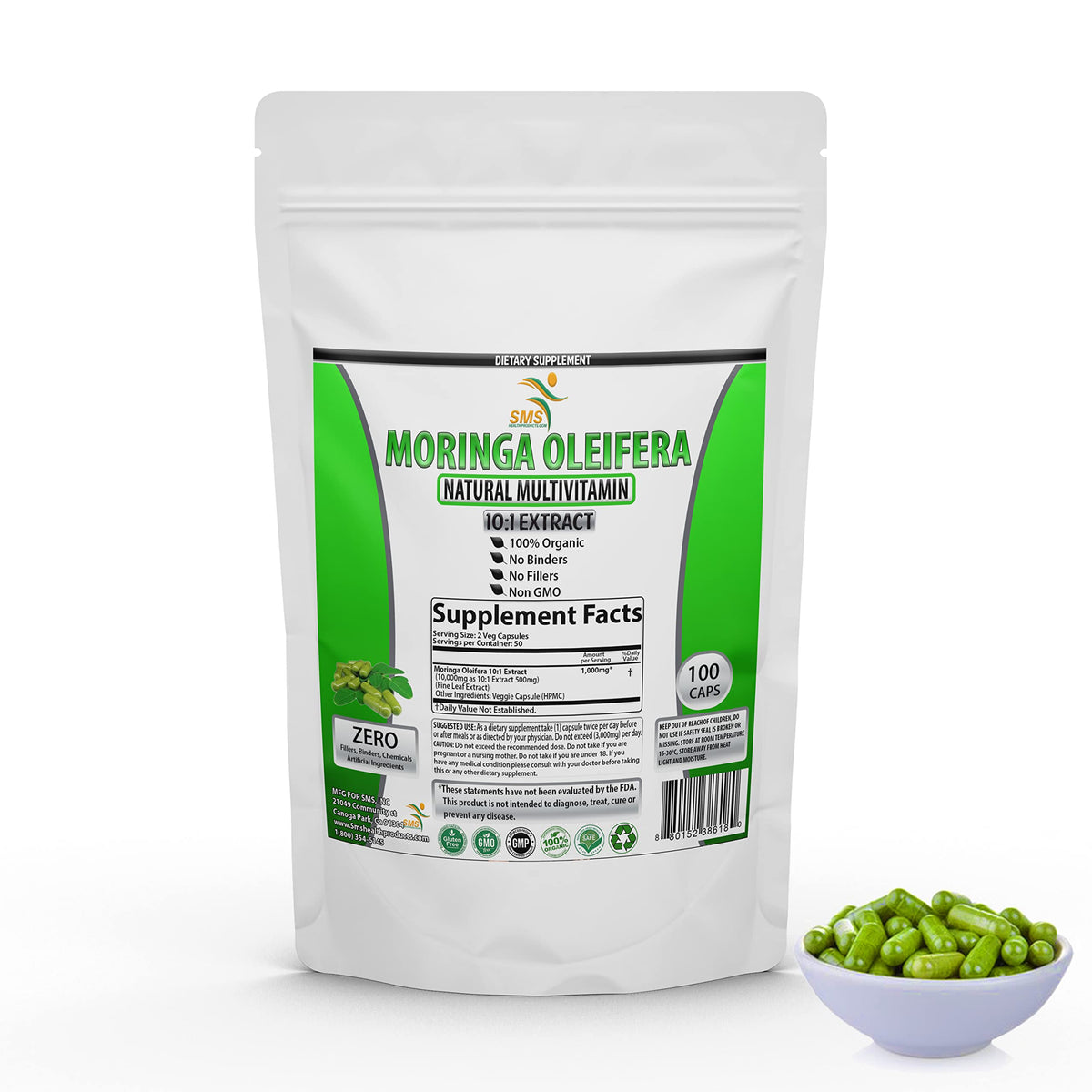 Moringa Oleifera 100 Veggie Capsules 1000mg Leaf Powder G781992
