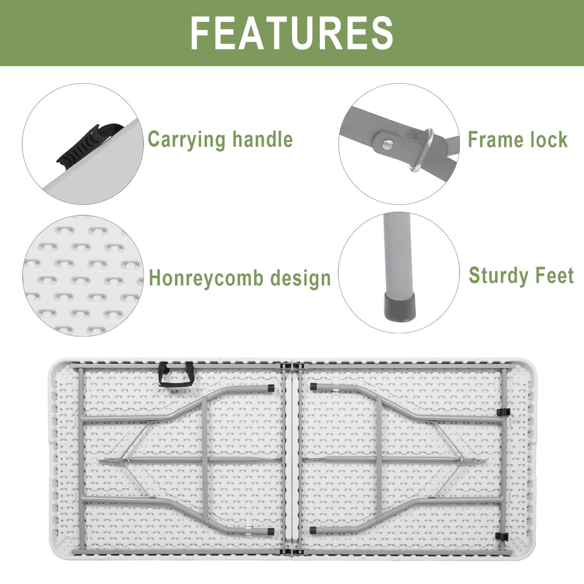 6FT Plastic Folding Table with Lock and Handle G43835