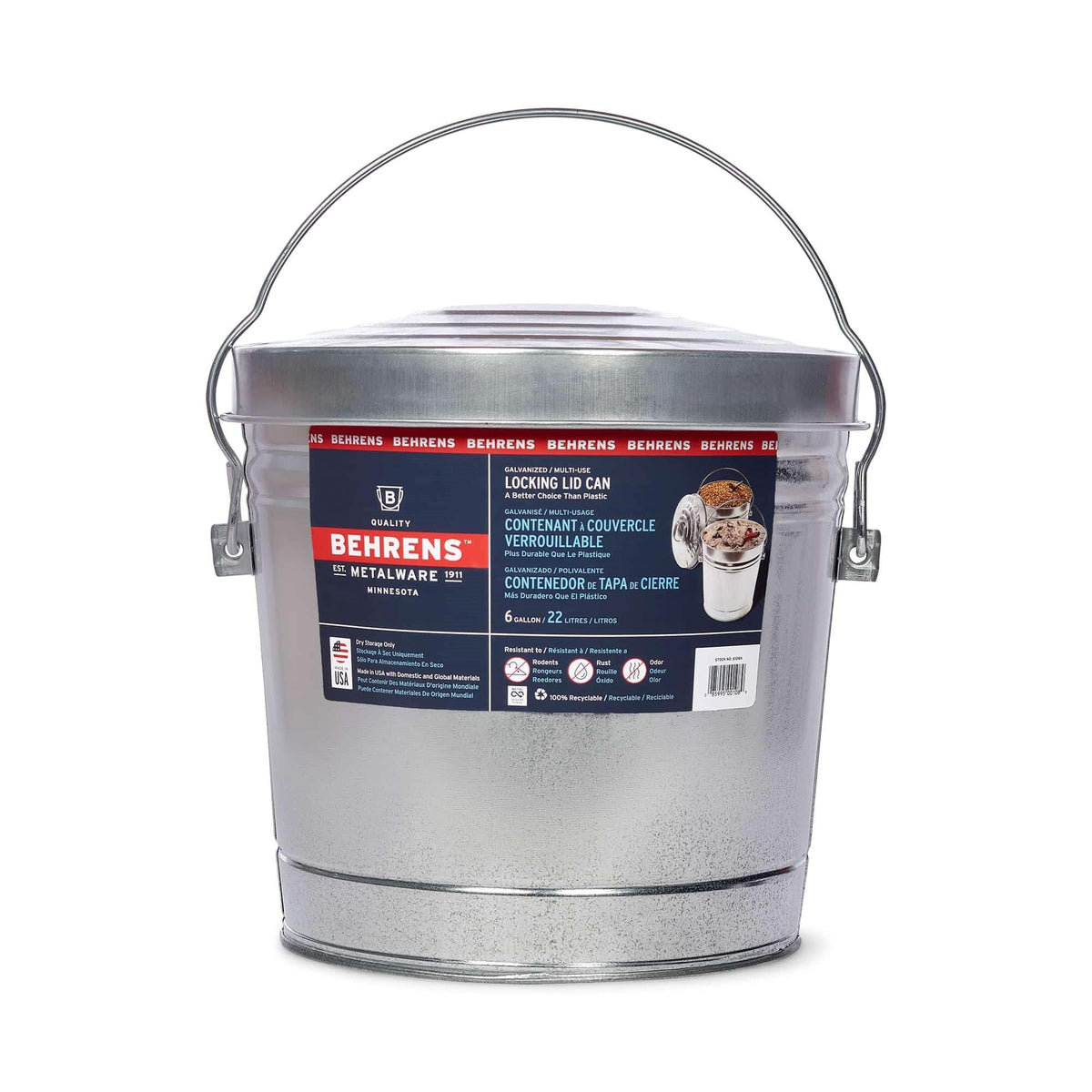 6 Gal Galvanized Steel Storage Can with Locking Lid A719829