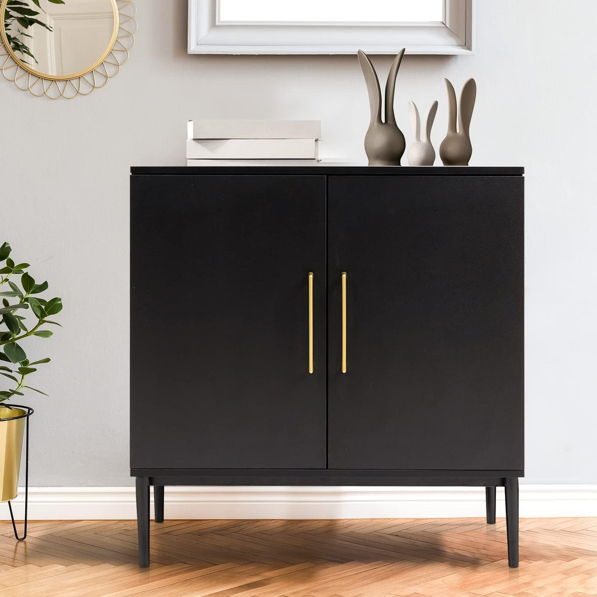Black Storage Cabinet with Doors and Adjustable Shelf B66014