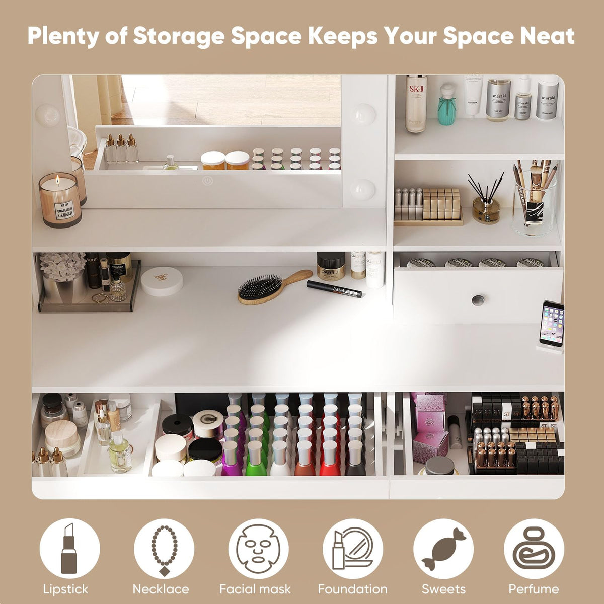 Makeup Vanity Desk with Mirror and Lights R969996