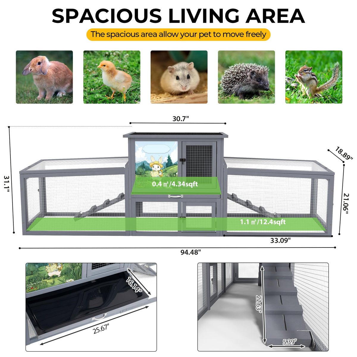 Extra Large Wood Rabbit Hutch with Cleaning Tray H683692