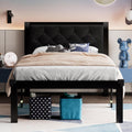 Twin Size Black Metal Platform Bed Frame with Faux Leather Tufted Headboard Q279286