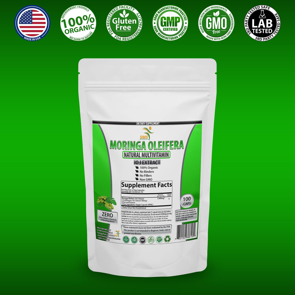 Moringa Oleifera 100 Veggie Capsules 1000mg Leaf Powder G781992