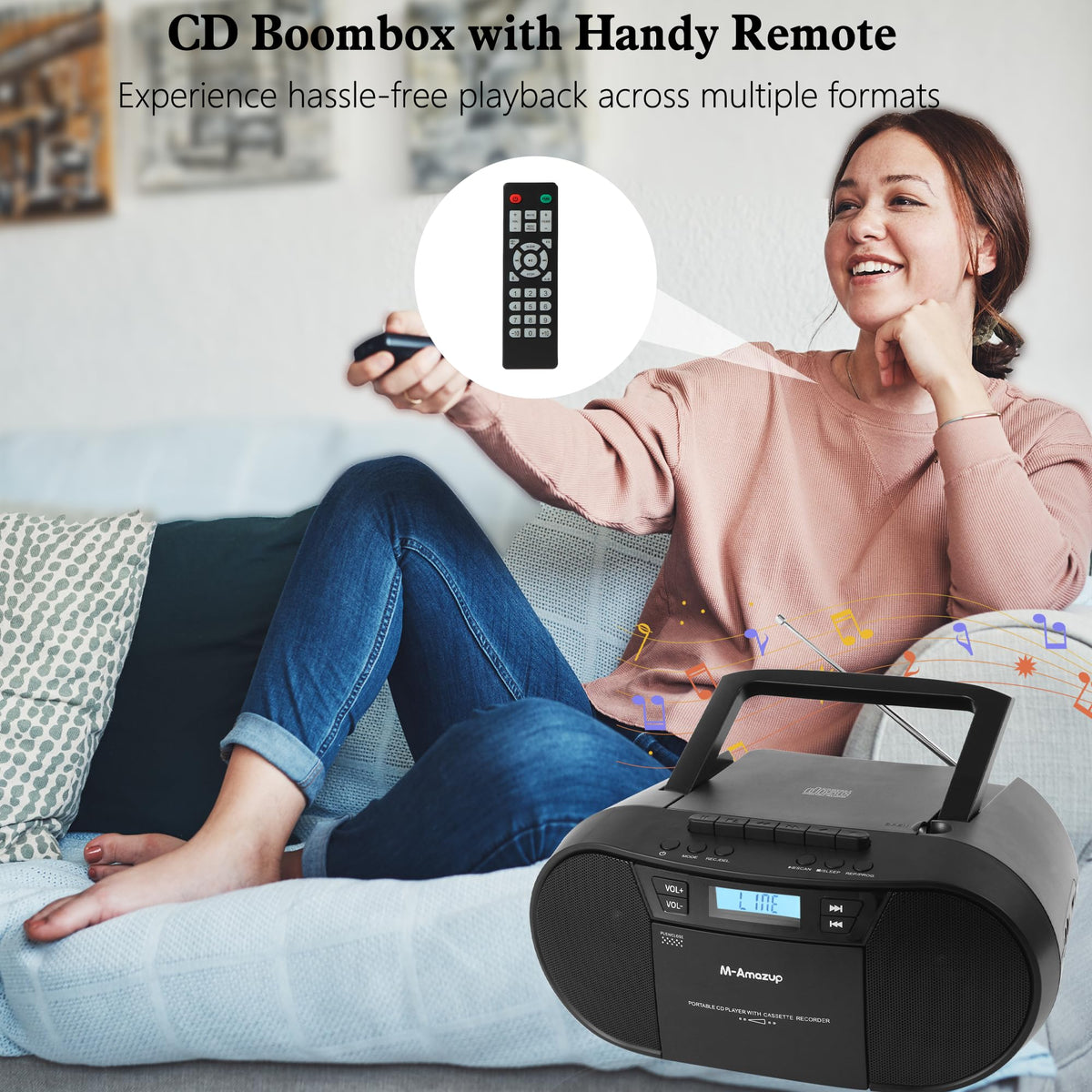 Portable CD Cassette Boombox with Bluetooth MP3 USB FM Radio J58189