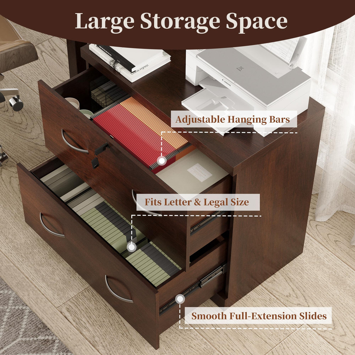 2 Drawer Wood File Cabinet with Lock M44129
