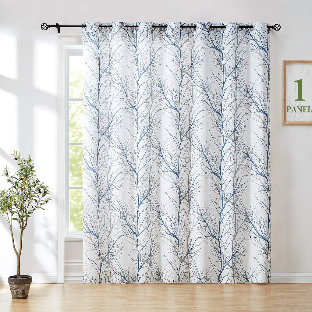Linen Blue White Semi Sheer Curtains 84 Inch 1 Panel G871