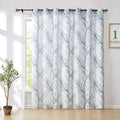 Linen Blue White Semi Sheer Curtains 84 Inch 1 Panel G871
