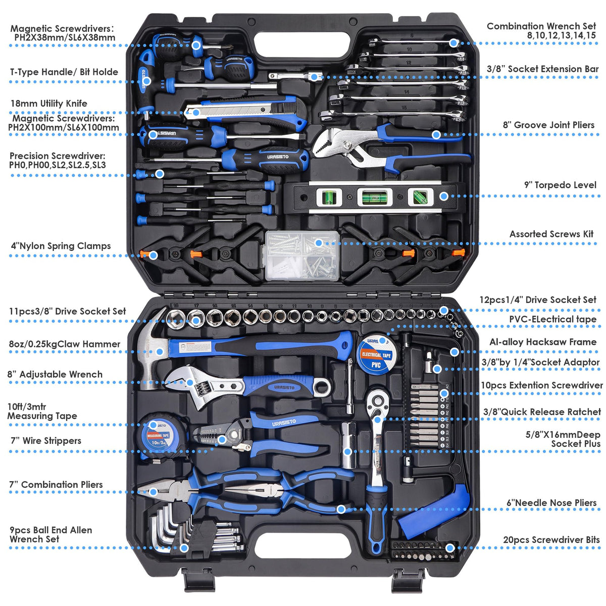 168-Piece Socket Wrench Hand Tool Kit with Toolbox I2188